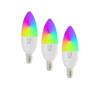 Immax NEO LITE Smart 3x žiarovka LED E14 6W RGB+CCT farebná a biela, stmievateľná, WiFi, C37, Beacon